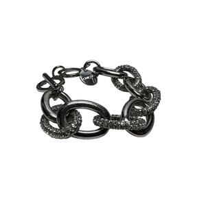 CHICO'S Chunky Faux Rhinestone Bracelet Silver Tone Toggle Link Chain 7"